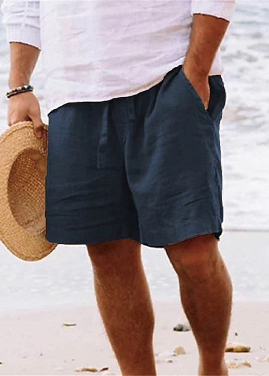 Simple Waist Cotton Pockets Shorts Solid Summer Brown Men Elastic