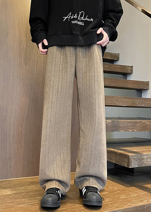 Pantalon marron en chenille pour homme, poches d'automne, taille unie, simple et élastique