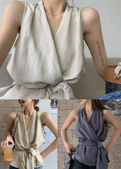Gilet d'été en lin gris anthracite, tunique Simple Silm