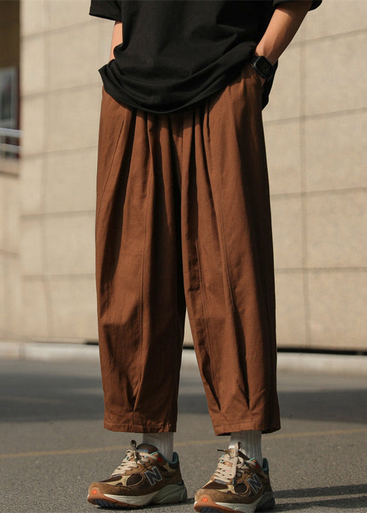 Chocolate Pants Crop Mens Waist Cotton Elastic Solid Simple