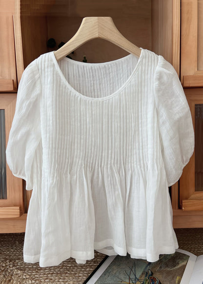 Neck Sleeve Coffee Shirt Simple Linen Wrinkled O Half