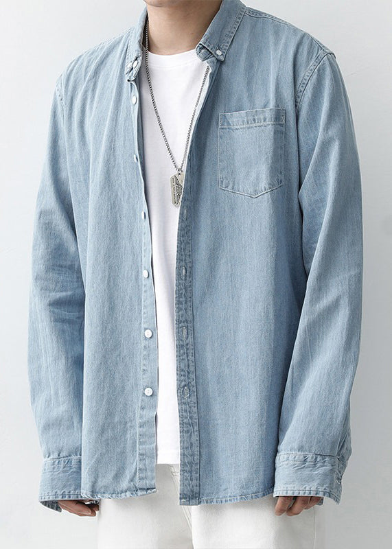 Button Herren Simple Pan Shirts Peter Denim Dunkelblau Frühlingskragen