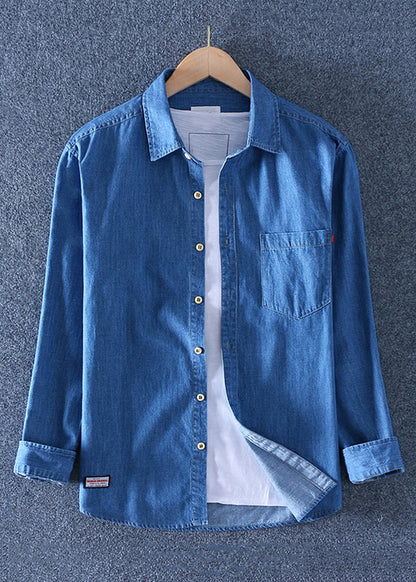 Kragen Denim Peter Blue Pan Männer Dunkel Solide Taschen Shirts