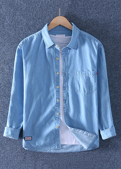 Kragen Denim Peter Blue Pan Männer Dunkel Solide Taschen Shirts