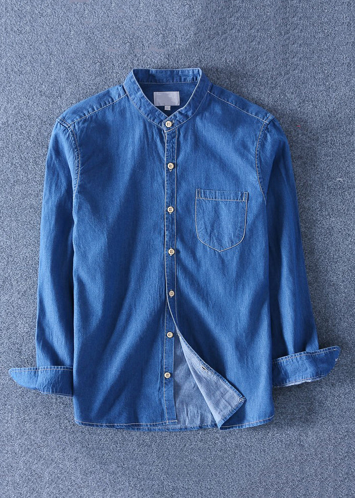 Kragen Denim Peter Blue Pan Männer Dunkel Solide Taschen Shirts