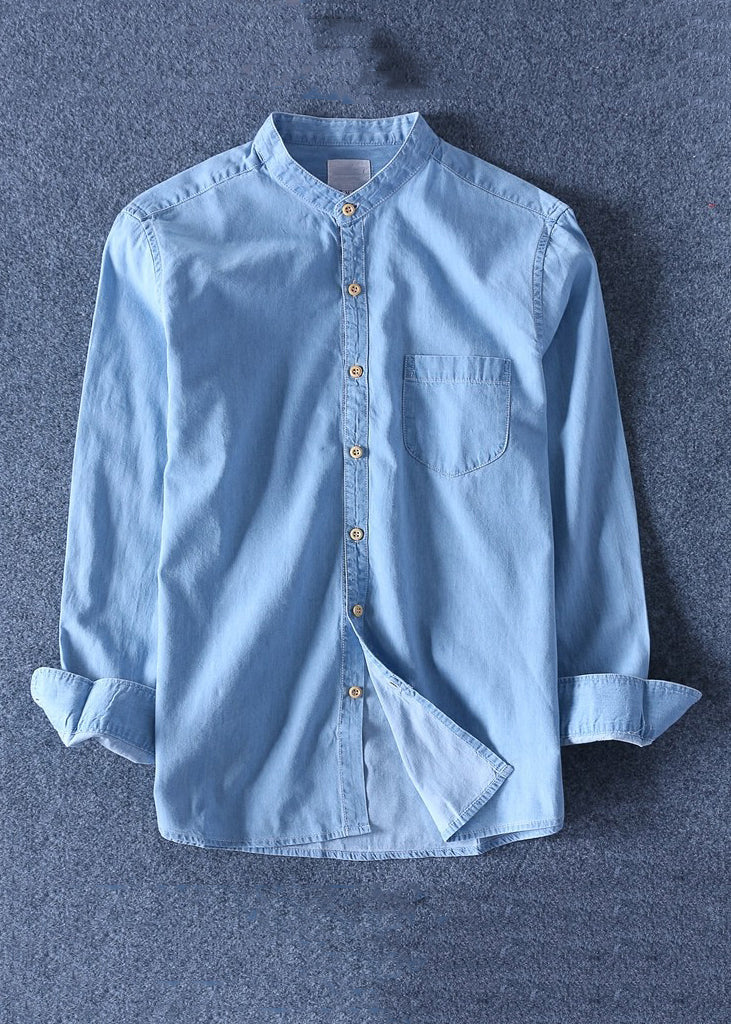 Kragen Denim Peter Blue Pan Männer Dunkel Solide Taschen Shirts
