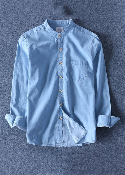 Kragen Denim Peter Blue Pan Männer Dunkel Solide Taschen Shirts