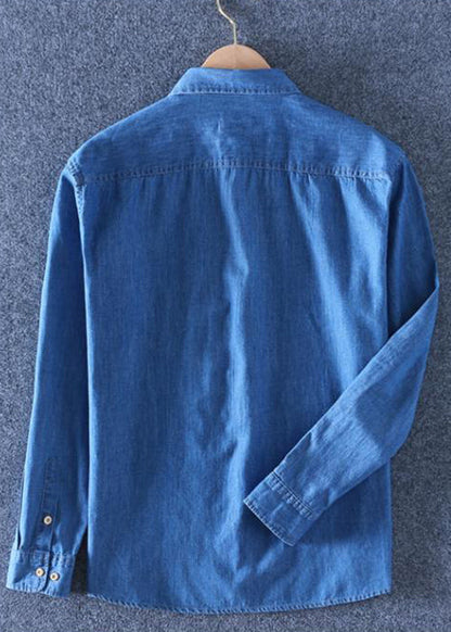 Kragen Denim Peter Blue Pan Männer Dunkel Solide Taschen Shirts
