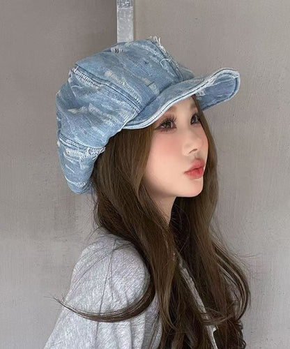 Ripped Fashion Simple Breton Vintage Blue Striped Hat