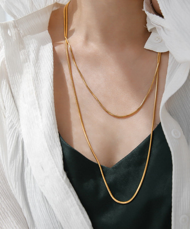 Collier long simple en acier inoxydable doré PO061