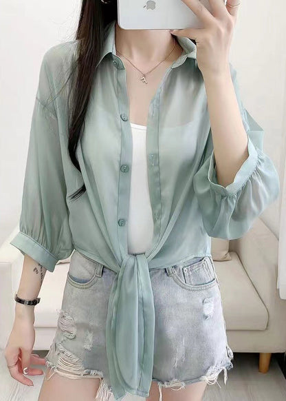 Simple Green Peter Pan Collar Cotton Shirt Cardigans Summer AS1016 Ada Fashion