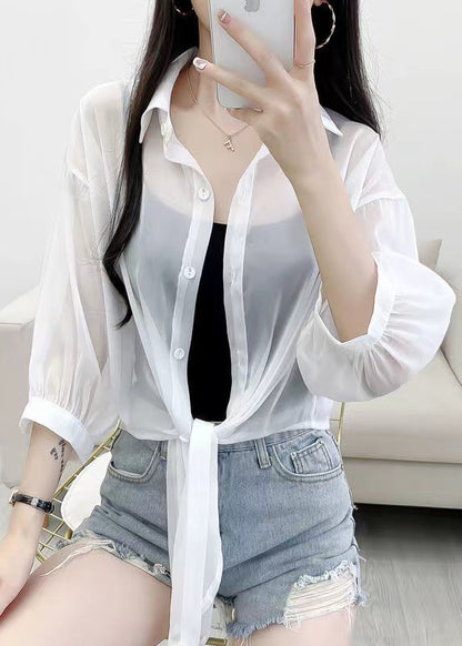 Simple Green Peter Pan Collar Cotton Shirt Cardigans Summer AS1016 Ada Fashion