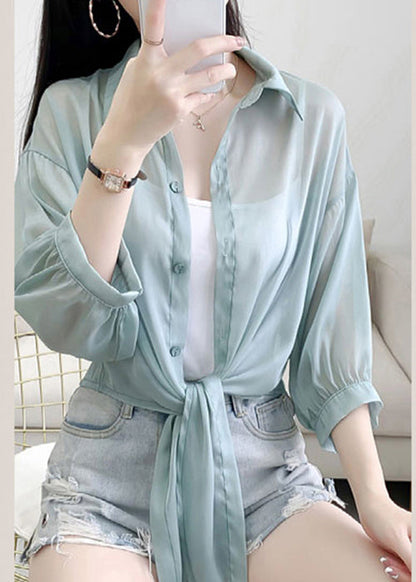 Simple Green Peter Pan Collar Cotton Shirt Cardigans Summer AS1016 Ada Fashion