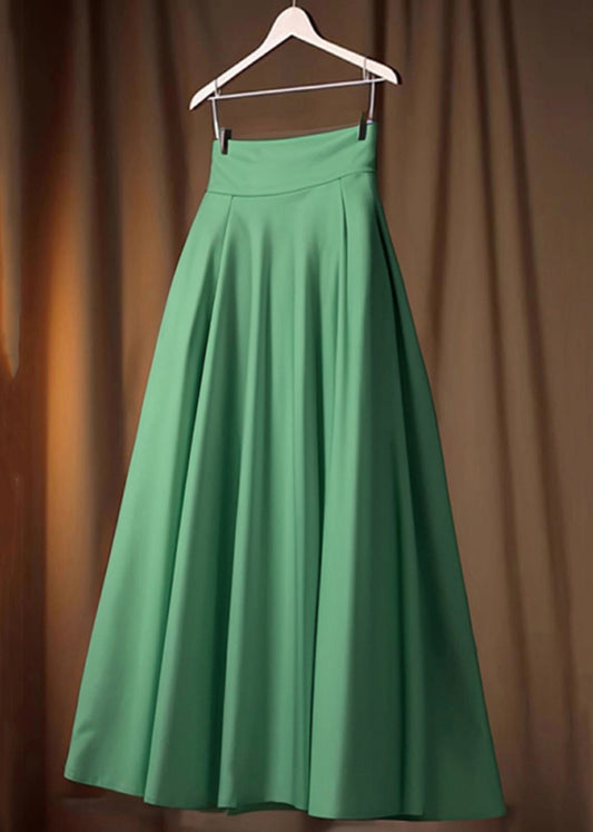 Skirt Green Solid Cotton High Simple Waist Spring