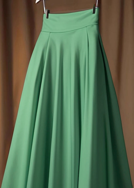 Skirt Green Solid Cotton High Simple Waist Spring