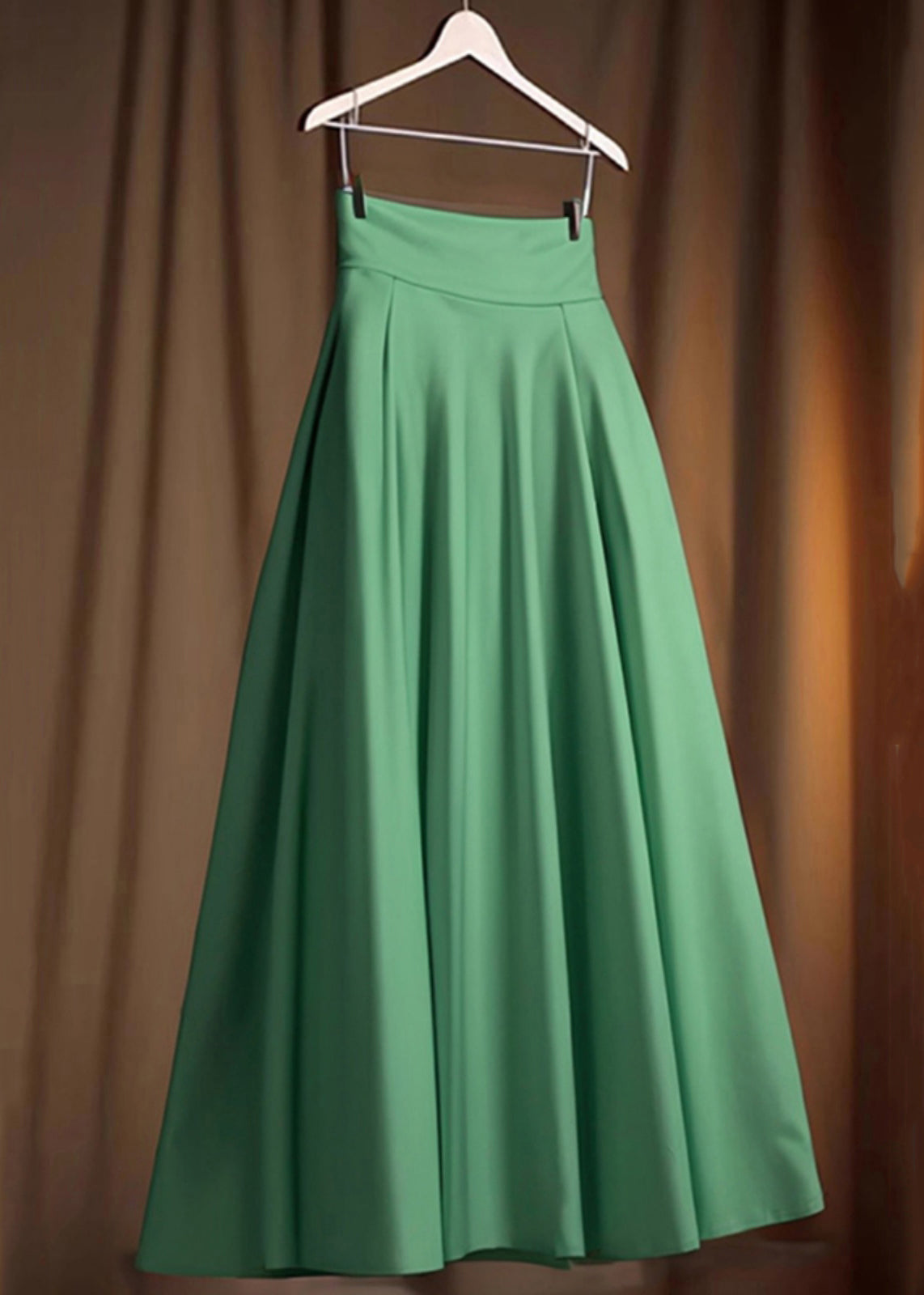 Skirt Green Solid Cotton High Simple Waist Spring