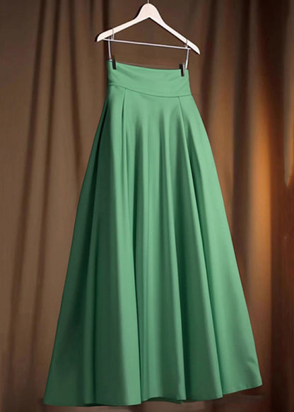 Skirt Green Solid Cotton High Simple Waist Spring