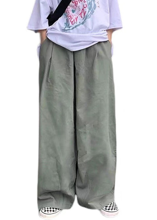 Pantalon large simple pour homme en coton vert uni