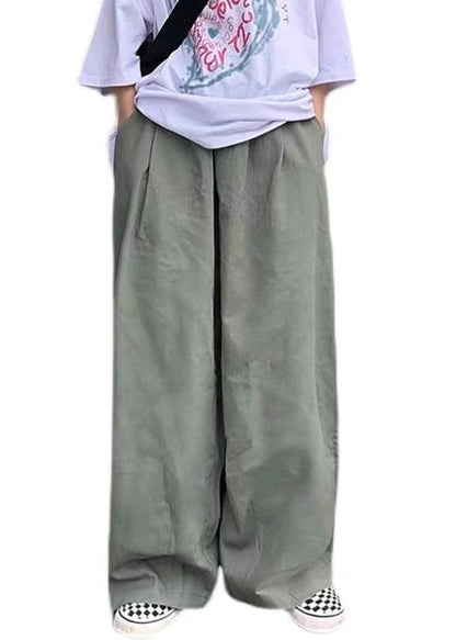 Pantalon large simple pour homme en coton vert uni