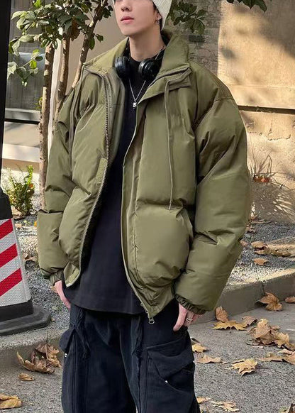 Parka d'hiver simple verte à poches zippées pour homme WL002