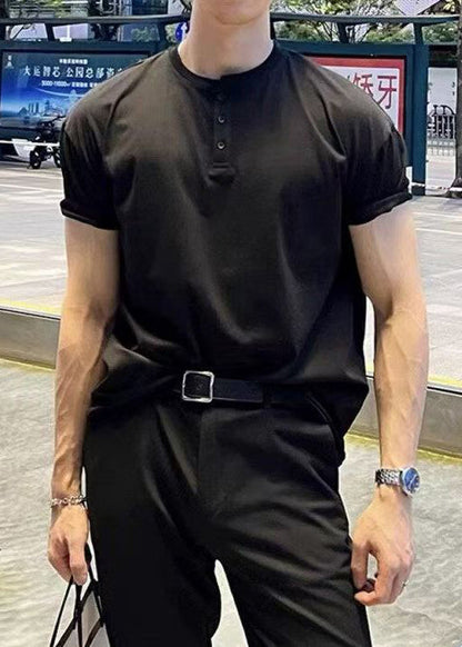 Grau Sommer Solid Button Männer Shirts T Baumwolle Einfache