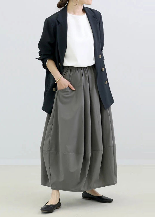 Skirt Elastic Fall Cotton Patchwork Grey Simple Waist