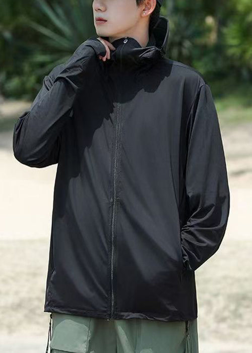 Kapuzenmantel Herren Taschen 50+ Reißverschluss Grau Sommer Einfach UPF