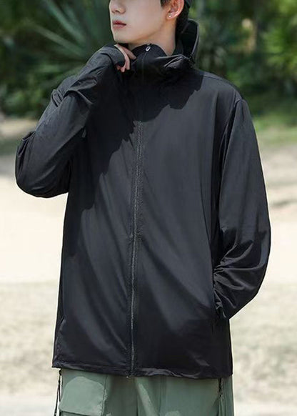 Kapuzenmantel Herren Taschen 50+ Reißverschluss Grau Sommer Einfach UPF