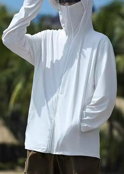 Kapuzenmantel Herren Taschen 50+ Reißverschluss Grau Sommer Einfach UPF