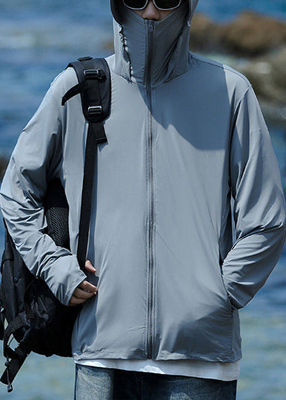 Kapuzenmantel Herren Taschen 50+ Reißverschluss Grau Sommer Einfach UPF