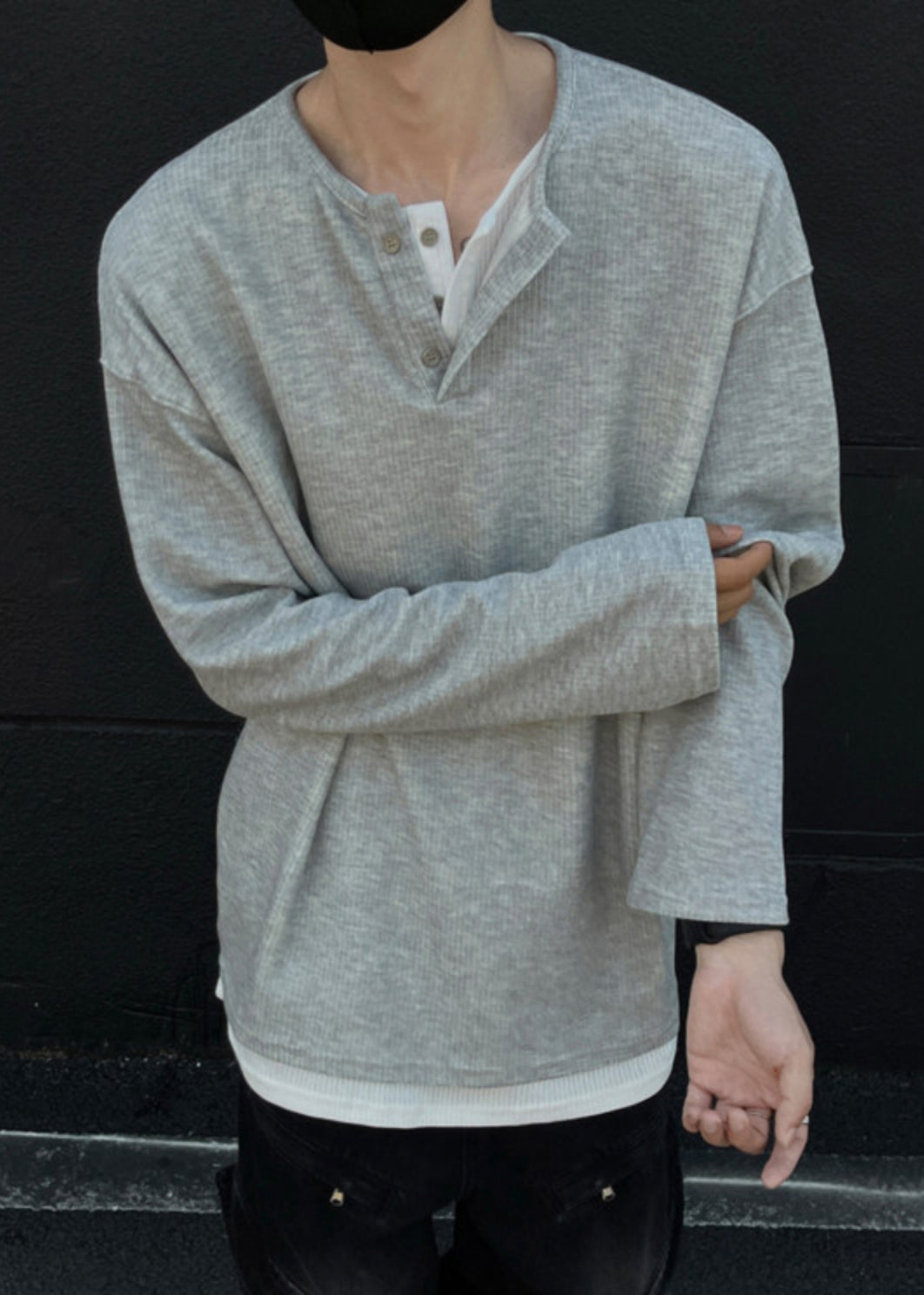 Einfache OT Patchwork Grau Shirts Hals Baumwolle Herren