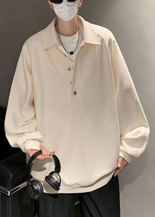 Baumwoll-Sweatshirt mit Knopfleiste für Herren, Frühling, schlicht, Grau, TC033, Pan Peter Collar