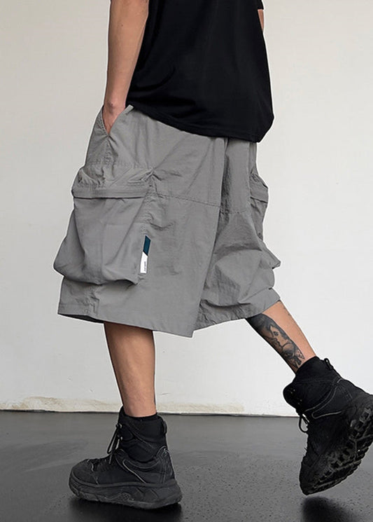 Männer Solide Baumwolle Taschen Grau Einfache Kordelzug Shorts Sommer