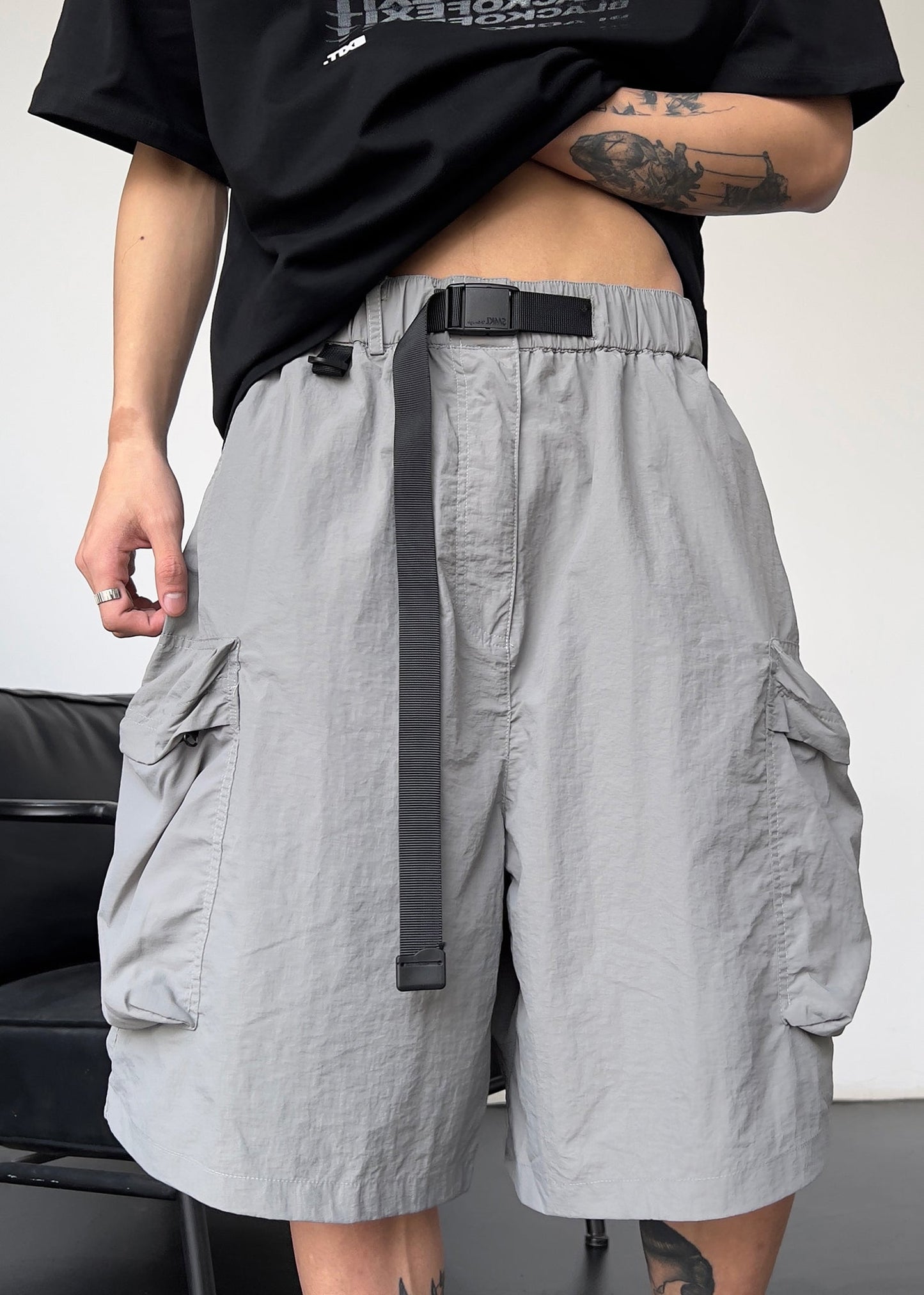 Männer Solide Baumwolle Taschen Grau Einfache Kordelzug Shorts Sommer