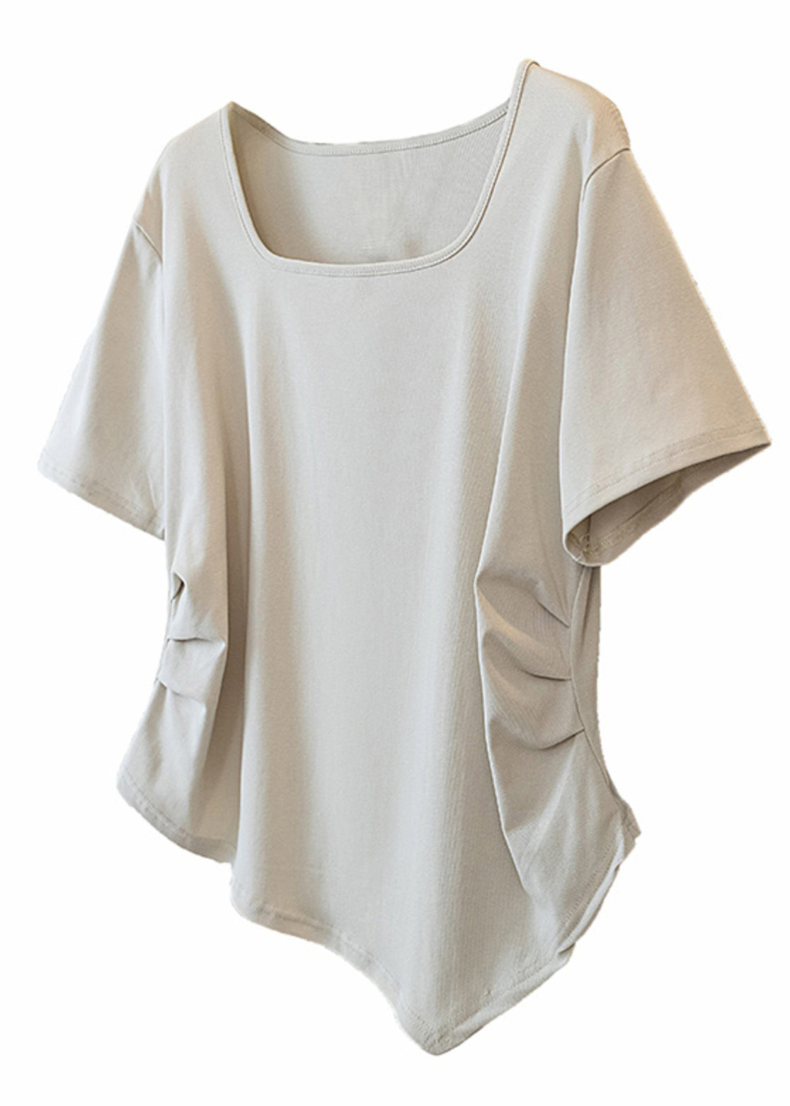 Simple Grey Square Collar Asymmetrical Patchwork Top Short Sleeve QB015