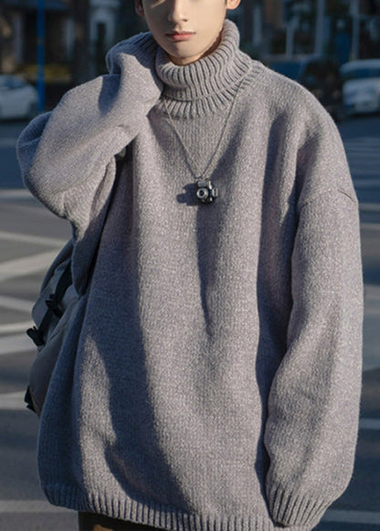 Simple Grey Rollkragenpullover Cozy Knit Herrenpullover Pullover Winter RJ040