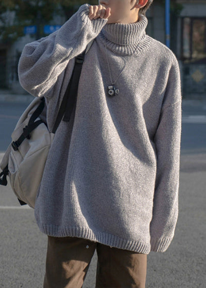 Simple Grey Rollkragenpullover Cozy Knit Herrenpullover Pullover Winter RJ040