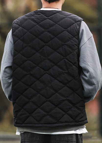 Einfache Khaki Knopftaschen Baumwolle gefüllt Herren Weste Winter RN008