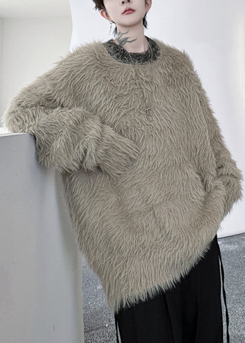 Einfache Khaki O Neck Solid Nerz Samt Männer Pullover Winter RC021