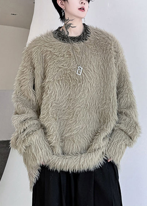 Einfache Khaki O Neck Solid Nerz Samt Männer Pullover Winter RC021