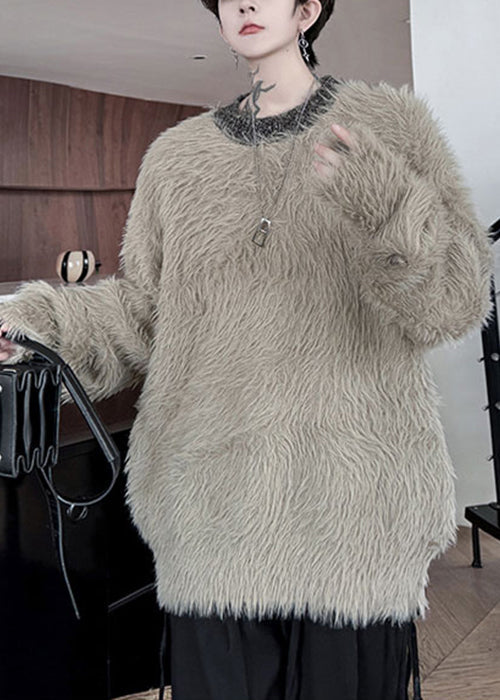 Einfache Khaki O Neck Solid Nerz Samt Männer Pullover Winter RC021