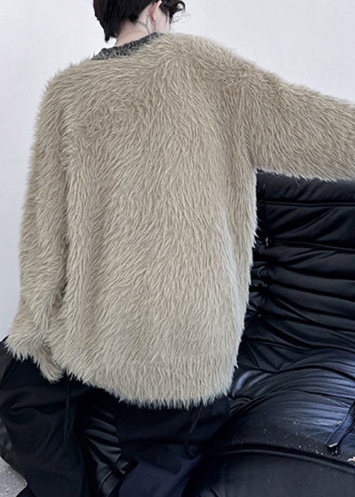 Einfache Khaki O Neck Solid Nerz Samt Männer Pullover Winter RC021