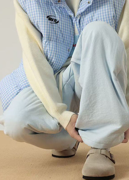 Pantalon simple bleu clair à poches solides en coton pour homme, hiver RM034