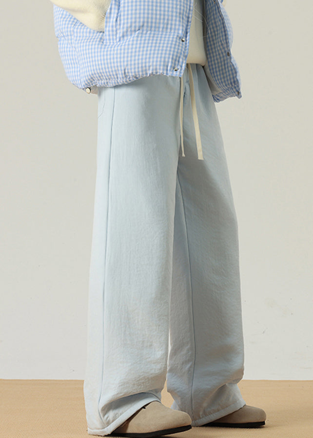Pantalon simple bleu clair à poches solides en coton pour homme, hiver RM034