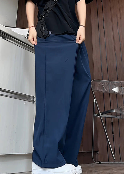 Pantalon en soie pour homme, bleu marine, élastique, uni, été, simple, poches à glace