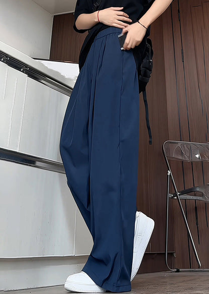 Pantalon en soie pour homme, bleu marine, élastique, uni, été, simple, poches à glace
