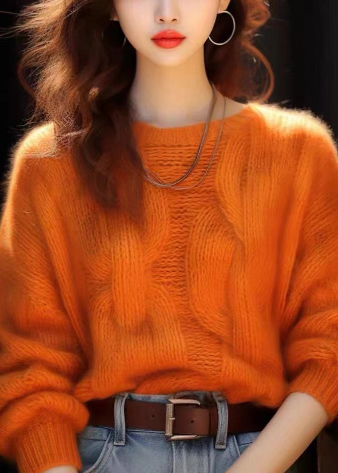 Einfache Orange O Neck Gemütliche Strickpullover Winter WX010