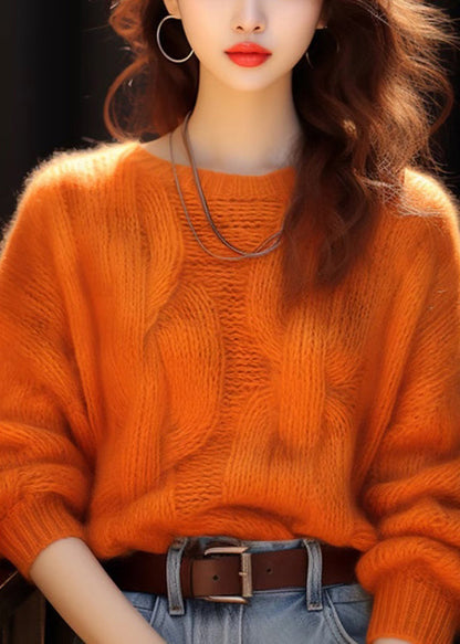 Einfache Orange O Neck Gemütliche Strickpullover Winter WX010