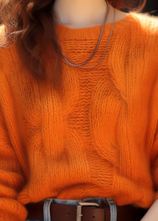 Einfache Orange O Neck Gemütliche Strickpullover Winter WX010