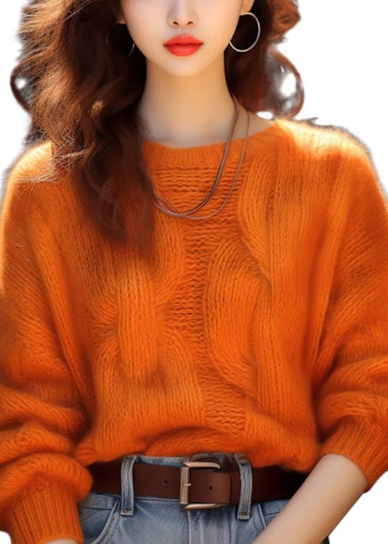 Einfache Orange O Neck Gemütliche Strickpullover Winter WX010